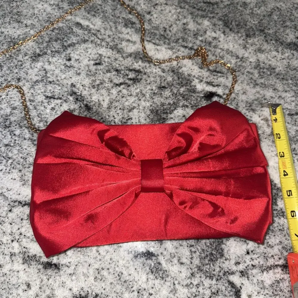Elegant Red Satin Bow Clutch – Evening / Formal Purse - Picture 5 of 7